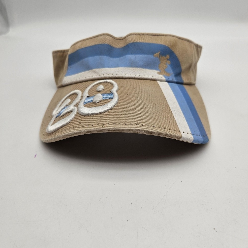 Walt Disney World Goofy Visor Hat Embroidered 28 Beige Blue Adult Adjustable Cap